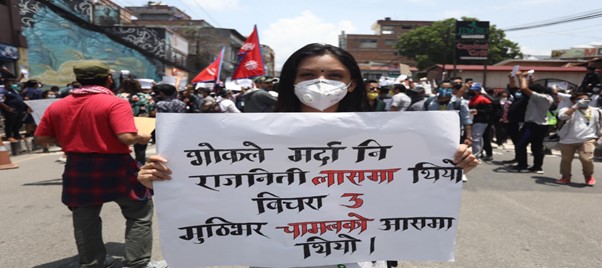 Nepales Youths engaged in non-violent protests while putting on their Facemasks against COVID-19